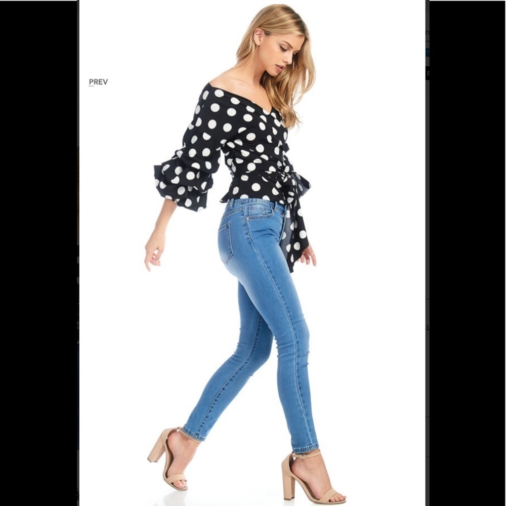 Polka Dot 3qtr Bubble Sleeve Wrap blouse - Picture 4 of 10